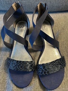 Adrianna Papell Black Beaded Strappy Heeled Sandals, worn once to a wedding